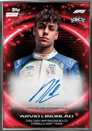 Carte autographe /5 d’Arvid Lindblad, Topps Lights Out F1 2026