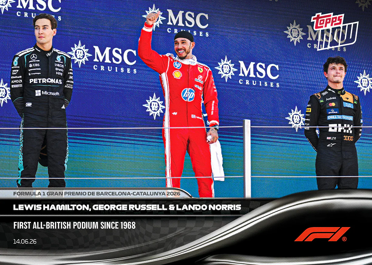 Carte Topps Now F1 2026 de Lewis Hamilton, George Russell et Lando Norris – GP de Barcelone