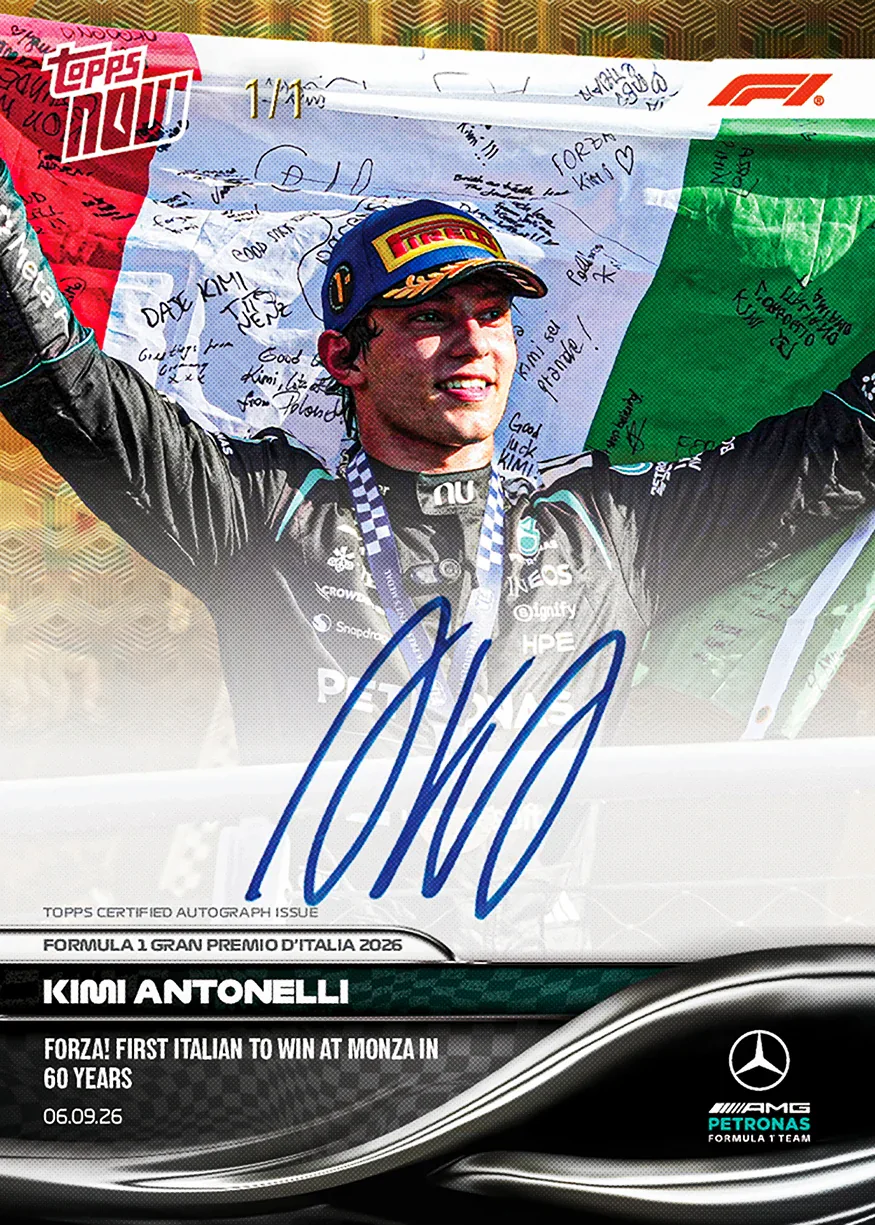 Topps Now F1 2026 Kimi Antonelli carte 57 1/1 autographe