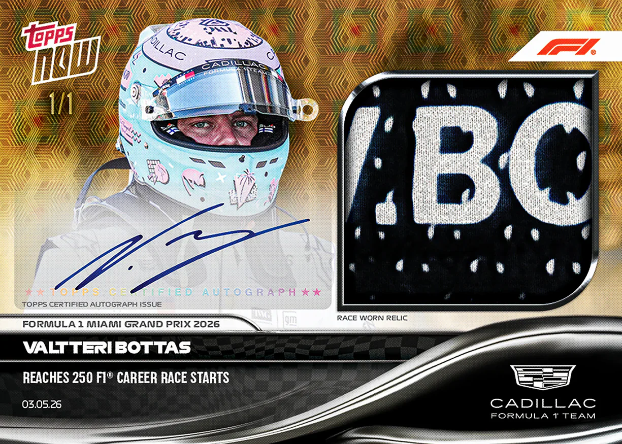 Carte Topps Now F1 2026 avec patch de Valtteri Bottas – GP de Miami