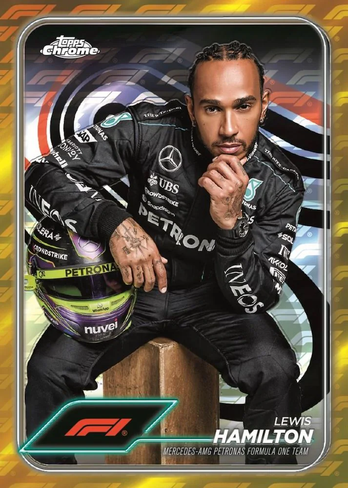 Carte de base parallèle dorée de Lewis Hamilton, Topps Chrome F1 Logofractor 2024