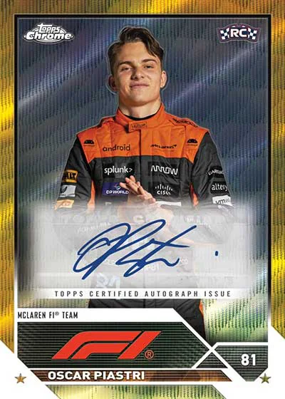 Carte autographe de base parallèle dorée d’Oscar Piastri, Topps Chrome F1 2023