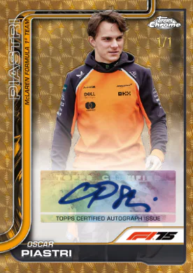 Carte autographe Chrome parallèle Superfractor d’Oscar Piastri, Topps Chrome F1 2025