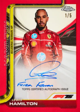 Carte autographe On-Card parallèle rouge de Lewis Hamilton, Topps Chrome F1 2025