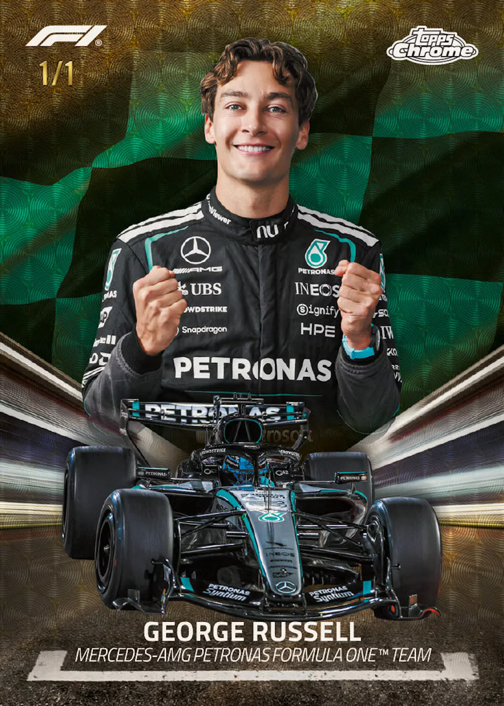 Carte insert The Grid parallèle Superfractor de George Russell, Topps Chrome F1 2026