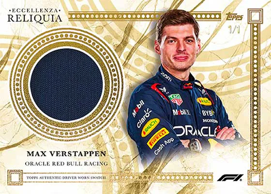 Carte Reliquia parallèle dorée de Max Verstappen, Topps Eccellenza F1 2023