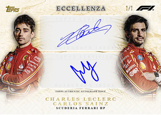 Carte autographe La Squadra parallèle dorée de Ferrari, Topps Eccellenza F1 2024