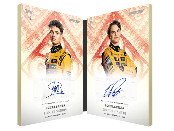 Carte La Squadra Dual Auto Book de McLaren, Topps Eccellenza F1 2025