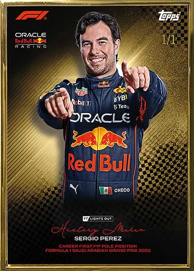 Carte History Maker parallèle Gold Framed de Sergio Pérez, Topps Lights Out F1 2022