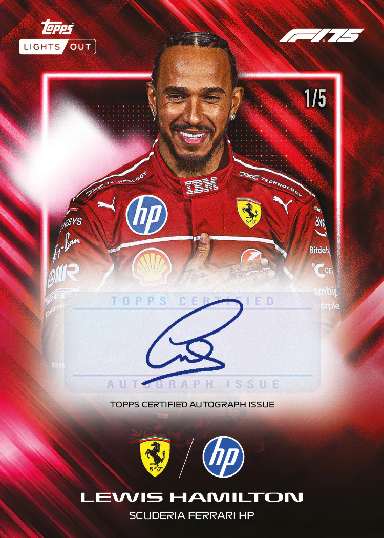 Carte autographe Lights Out parallèle rouge de Lewis Hamilton, Topps Lights Out F1 2025
