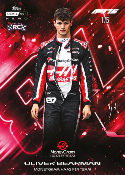 Carte Nero parallèle rouge d’Oliver Bearman, Topps Lights Out F1 2025