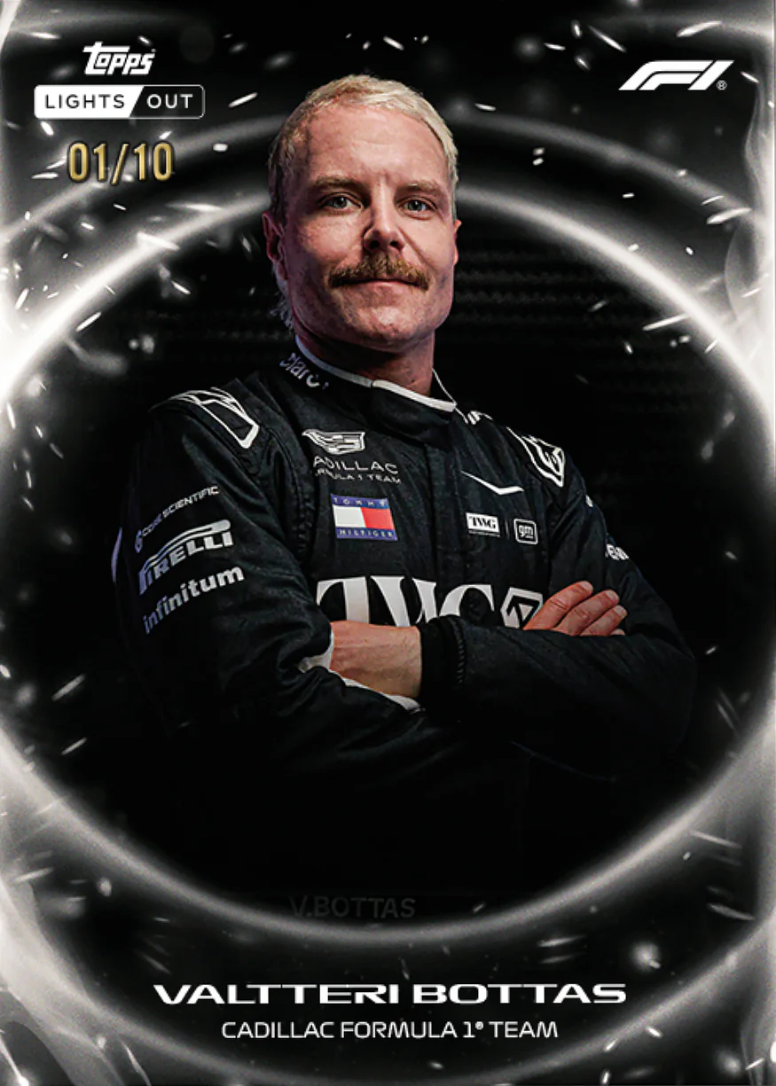 Carte Ignite parallèle noire de Valtteri Bottas, Topps Lights Out F1 2026