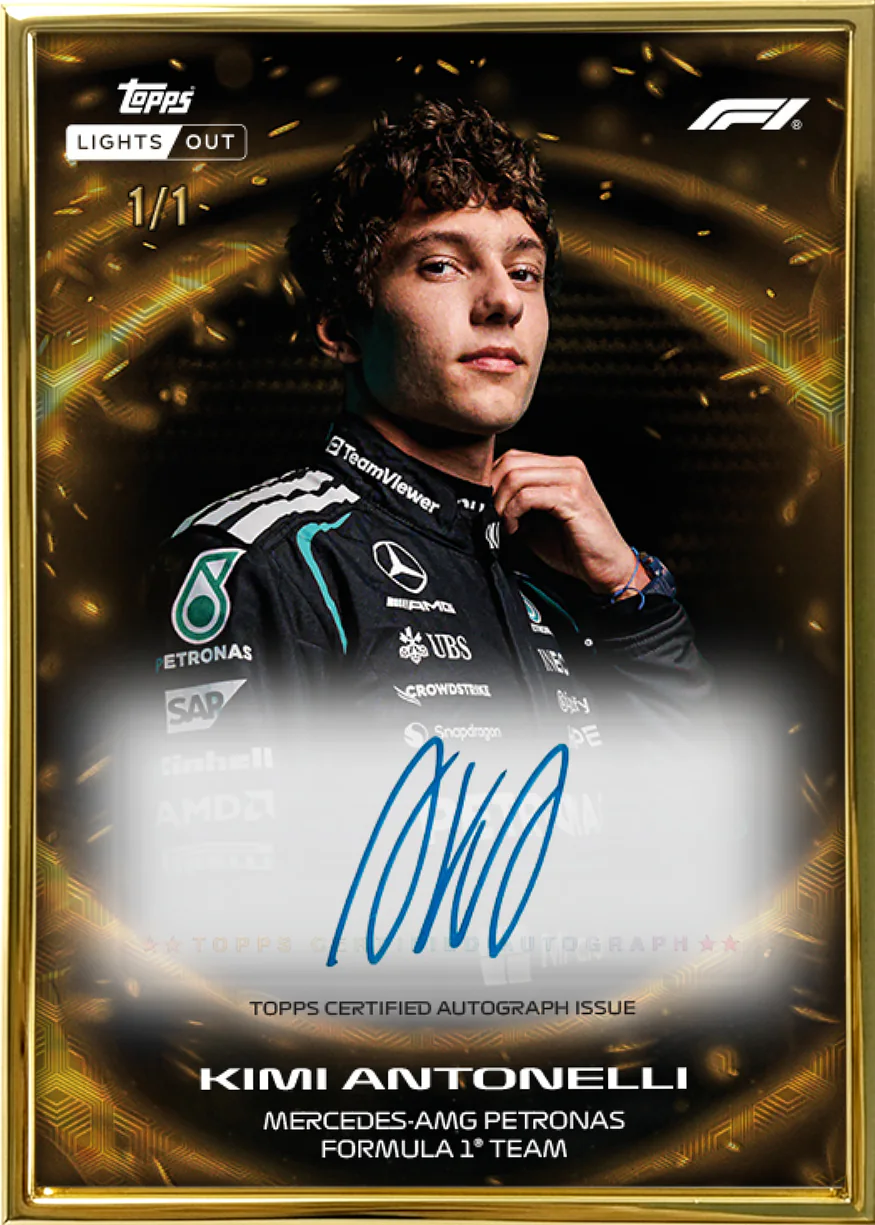 Carte autographe Ignite parallèle Gold Framed de Kimi Antonelli, Topps Lights Out F1 2026