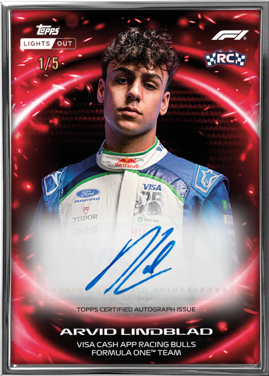 Carte autographe Ignite parallèle Silver Framed d’Arvid Lindblad, Topps Lights Out F1 2026
