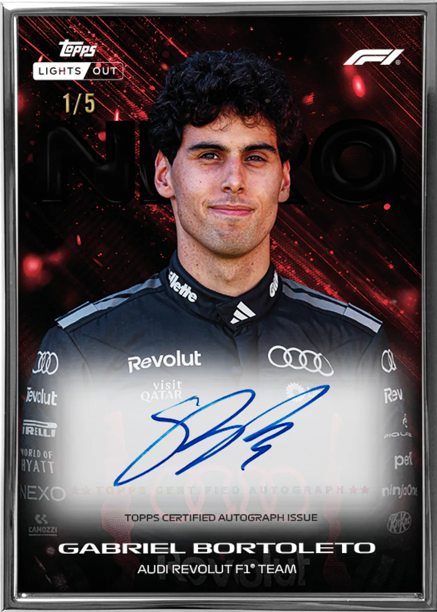 Carte autographe Nero parallèle Silver Framed de Gabriel Bortoleto, Topps Lights Out F1 2026
