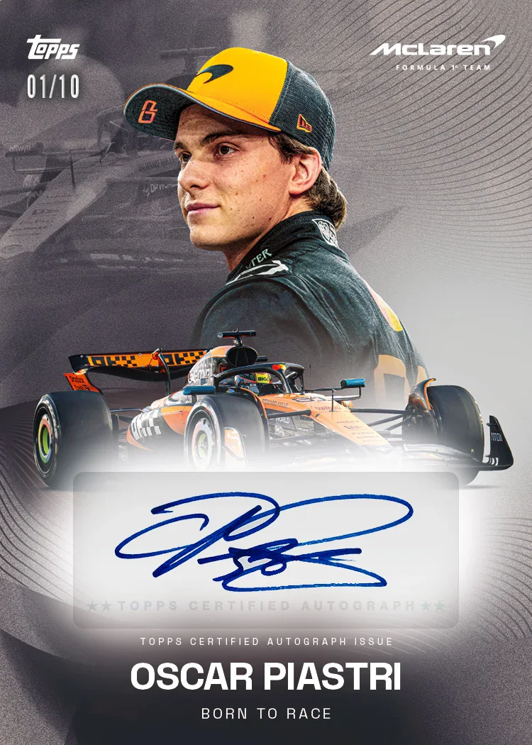Carte autographe Born To Race parallèle noire d’Oscar Piastri, Topps McLaren Racing 2025