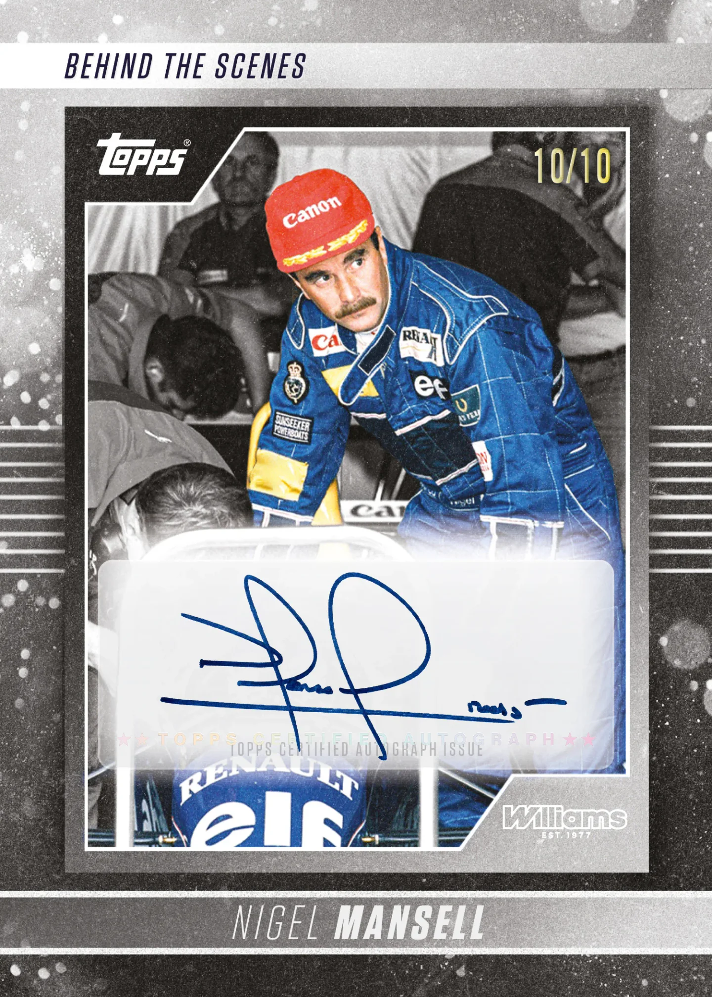 Carte autographe Behind the Scenes au fond noir de Nigel Mansell, Topps Williams 2026 Collection