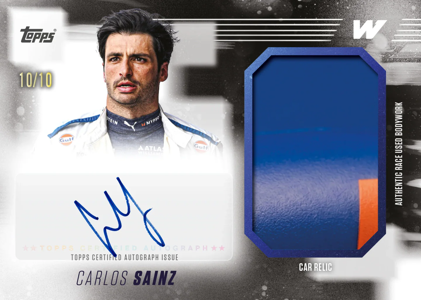 Carte autographe et relique de carrosserie au fond noir de Carlos Sainz, Topps Williams 2026 Collection