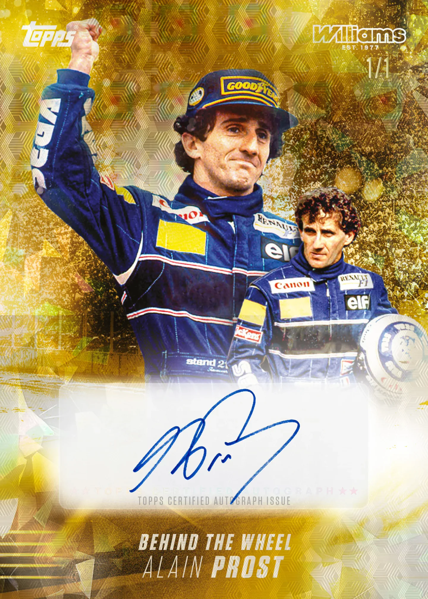 Carte autographe Behind the Wheel au fond doré d’Alain Prost, Topps Williams 2026 Collection