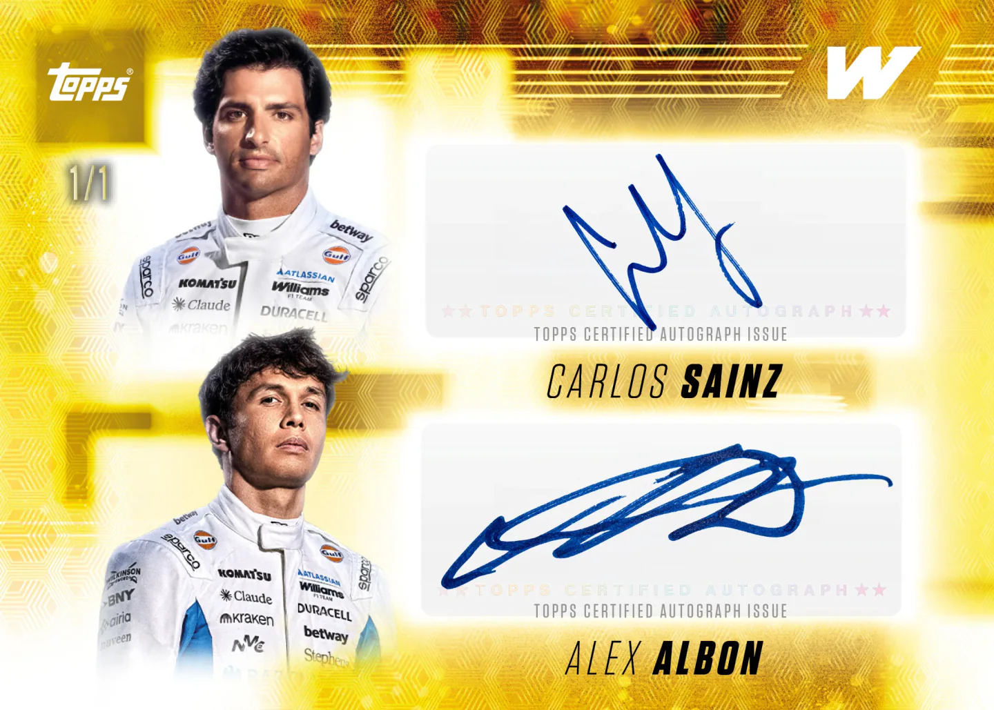 Carte à double autographe au fond doré de Carlos Sainz et Alex Albon, Topps Williams 2026 Collection